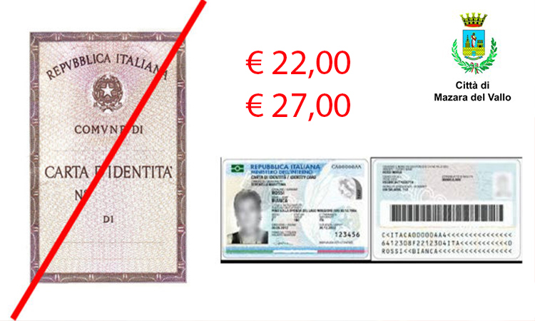 Mazara, la Carta d’identità Elettronica attiva da ottobre costa 22euro , in caso di duplicato 27euro