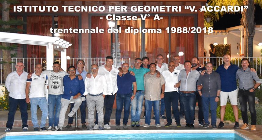 La “mitica” V^ A dell’Istituto Tecnico per Geometri V. Accardi “ anno scolastico 87/88 celebra il trentennale del diploma