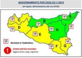 METEO: Avviso di protezione civile per il rischio meteo-idrogeologico e idraulico, valido dalle ore 16 del 23 novembre alle 24.00 del 24 novembre