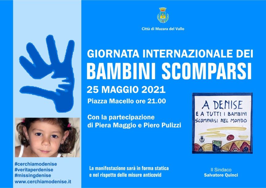 Mazara. Martedì 25 maggio alle ore 21 in piazza Macello manifestazione dedicata a Denise ed a tutti i bambini scomparsi