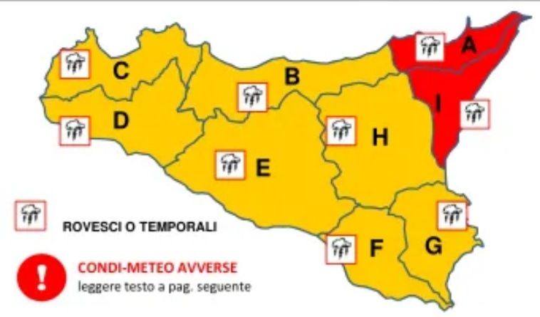 Regione Sicilia. Bollettino della Protezione Civile: dalle ore 16:00 del 25 ott. fino alle ore 24:00 del 26 ott. 2021