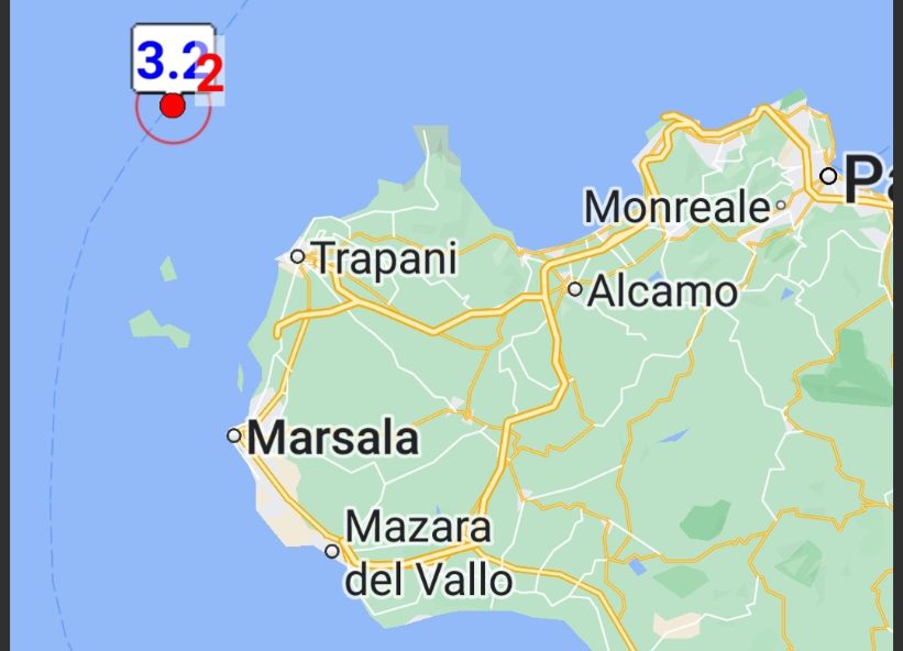 Scossa di terremoto 3.2 al largo della costa trapanese