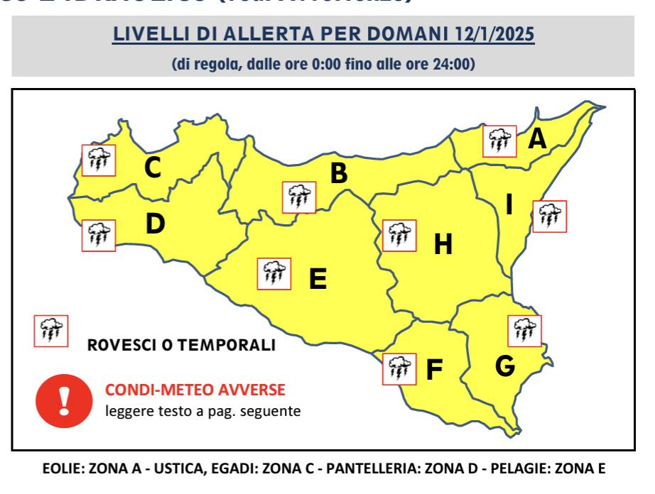 Livelli di allerta meteo per domenica 12 gennaio